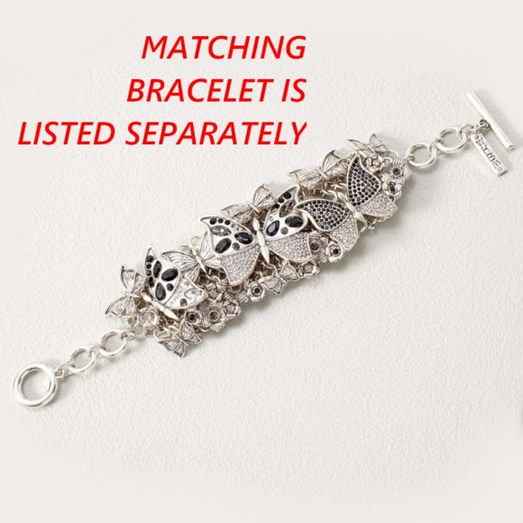 WHBM STUNNING Black Flower & Buttefly Silvertone Statement Necklace - Picture 3 of 7